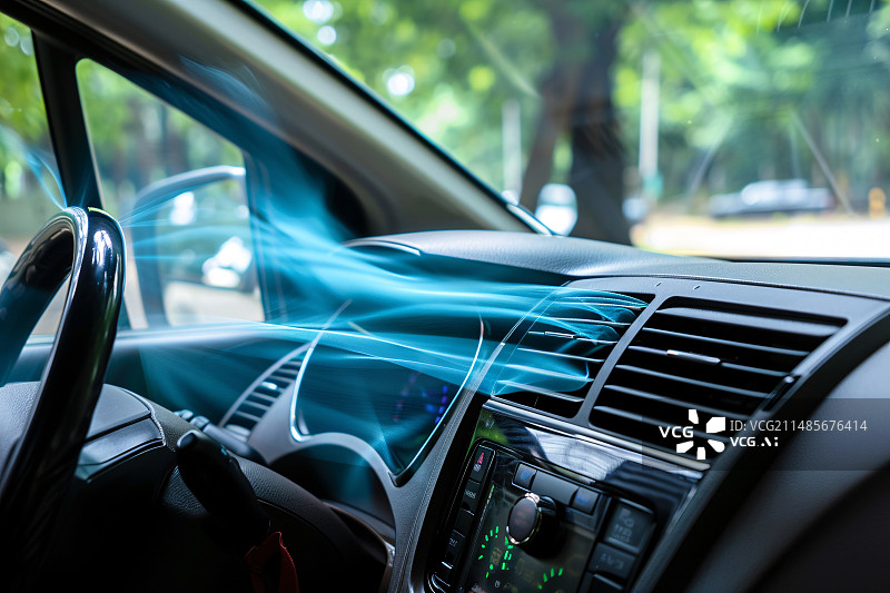 【AI数字艺术】汽车前面板上的风管格栅或加热器或空调导流板,空调滤清器概念插图图片素材