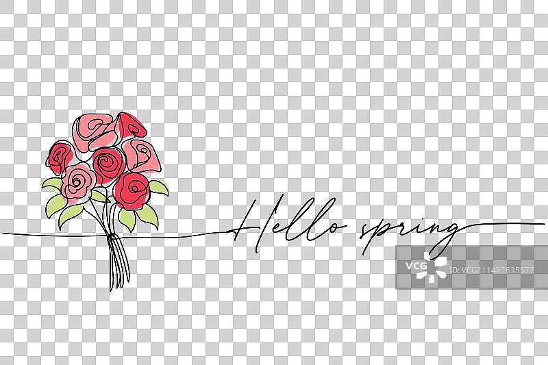 你好，春天的玫瑰花束线艺术绘画图片素材