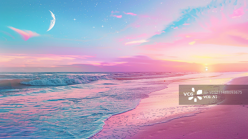 【AI数字艺术】唯美浪漫日落时的海景大海壁纸背景图片素材