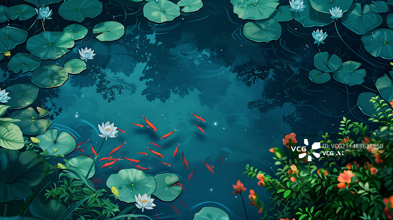 【AI数字艺术】池塘里的荷花图片素材