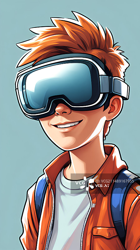 【AI数字艺术】青少年使用vr眼镜，卡通风格插画图片素材