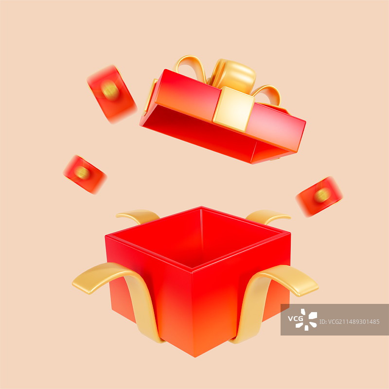 3D渲染的打开的红色礼盒礼物电商购物促销元素插画图片素材