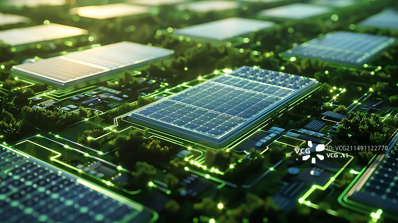 【AI数字艺术】新质生产力太阳能技术概念背景图片素材