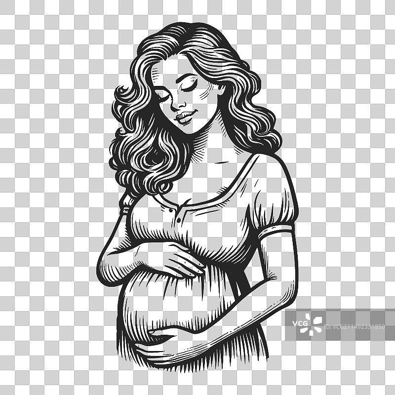 宁静幸福的孕妇素描图片素材