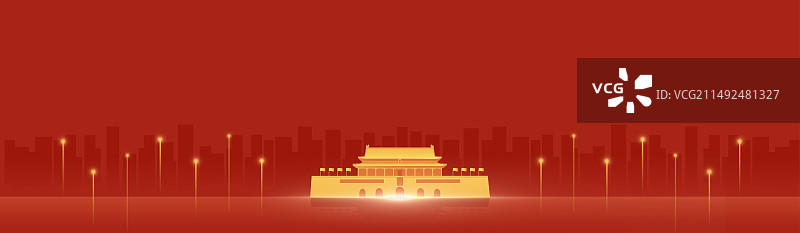 红色党建展板插画，天安门城市天际线，北京周年庆高端插画图片素材