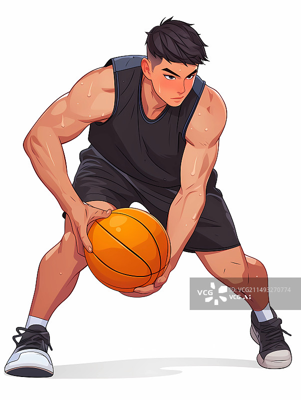 【AI数字艺术】体育运动主题插画——打篮球的运动员全身像图片素材