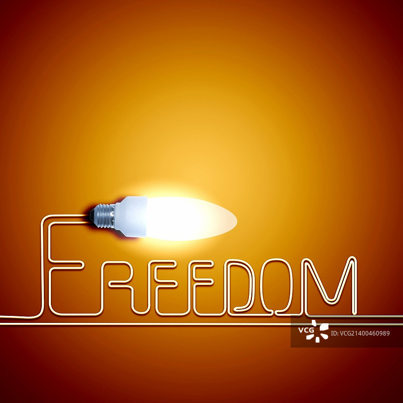 摘要:以“自由”字为色彩背景的灯泡。图片素材
