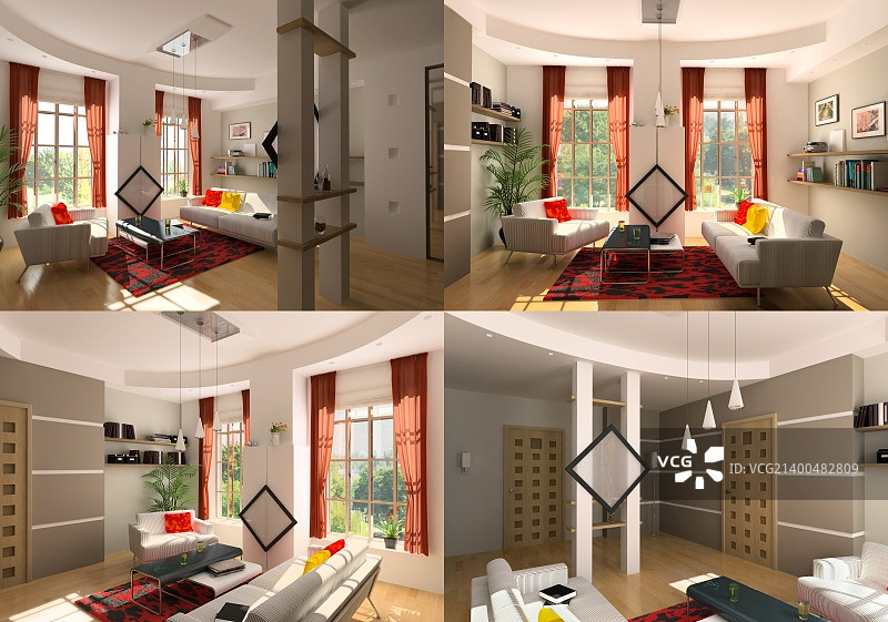 现代客厅室内设置(3D渲染)图片素材