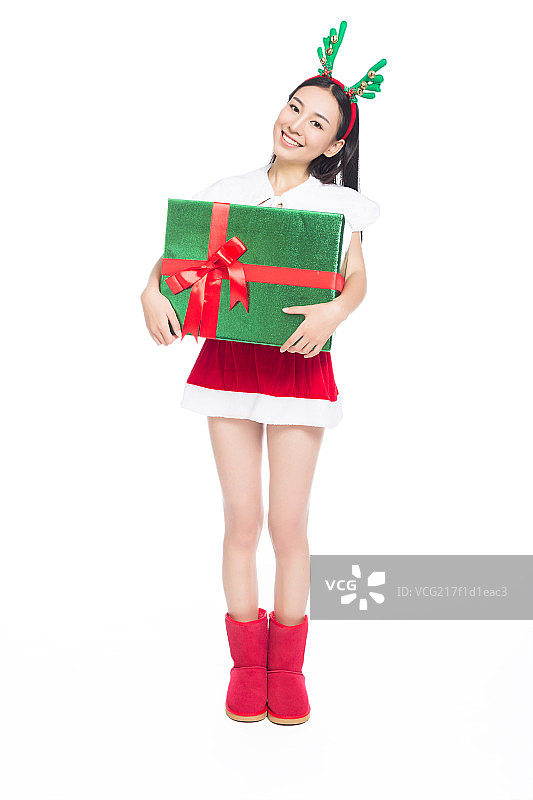 圣诞女郎和礼物盒图片素材