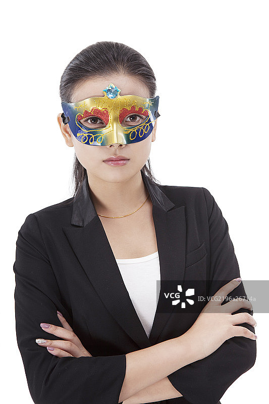 东方商务女士戴着面具图片素材