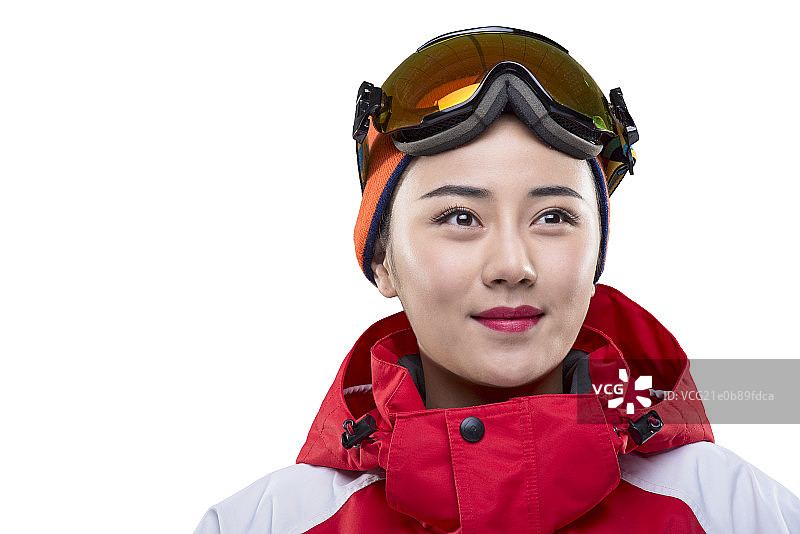 Portrait of young female skier图片素材