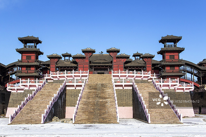 中国涿州影视城的古代建筑铜雀台 涿州影视城 保定图片素材