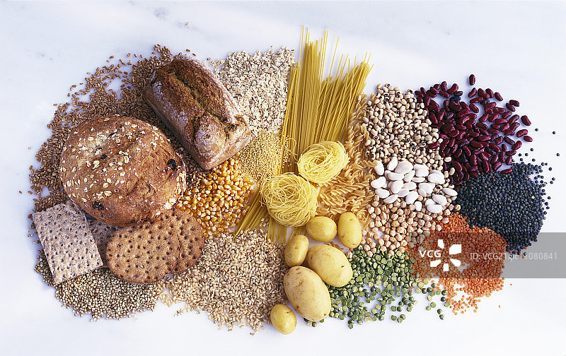碳水化合物大米食品(面包、面食、豆类、玉米、土豆)图片素材