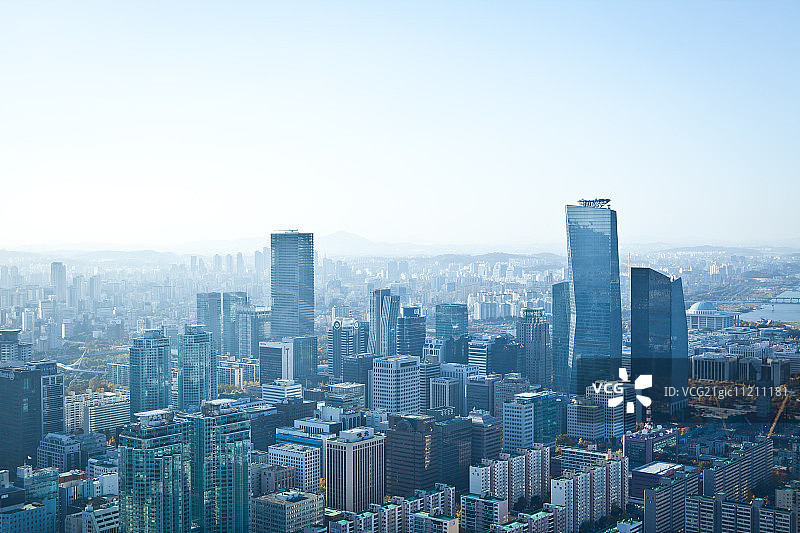 汉江和首尔的天际线图片素材