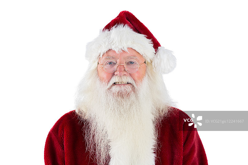 圣诞老人在白色背景的镜头中微笑图片素材
