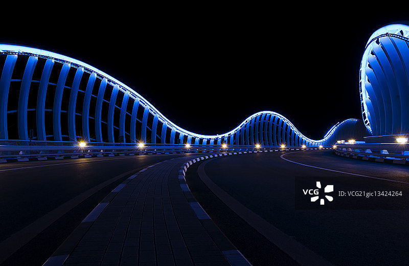夜间照明的现代桥图片素材