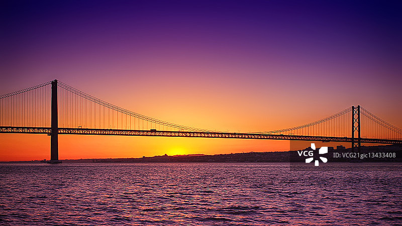 日落时分，葡萄牙里斯本河上的大桥图片素材