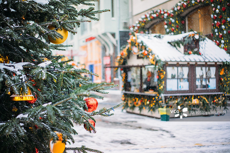 圣诞树和集市，莫斯科图片素材