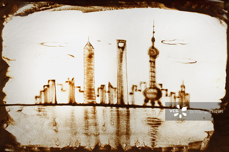 上海城市建筑沙画图片素材