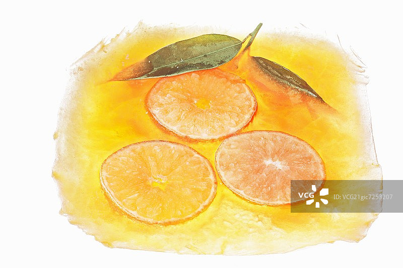 橙子片，放在一块冰里图片素材
