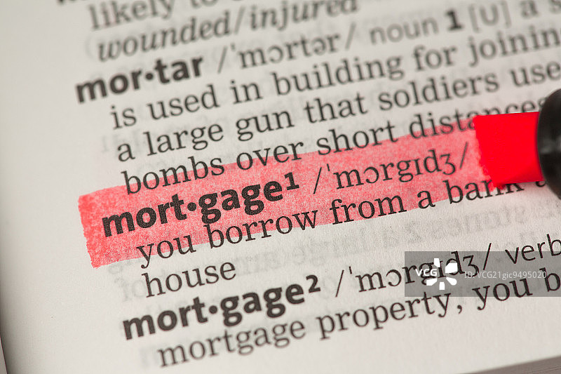 抵押贷款的定义在字典中用红色标出图片素材
