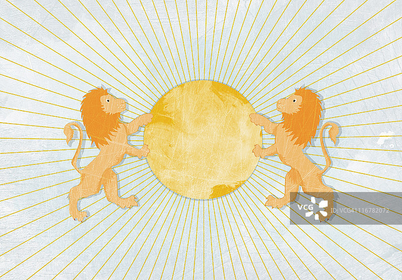 太阳在两头狮子之间图片素材