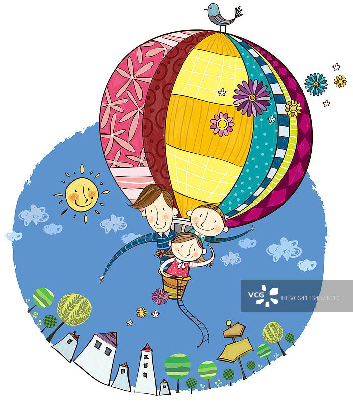 一家人在热气球上图片素材