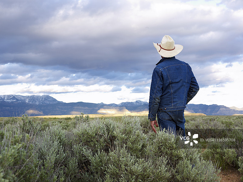美国，犹他州，后方的人站在沙漠景观图片素材