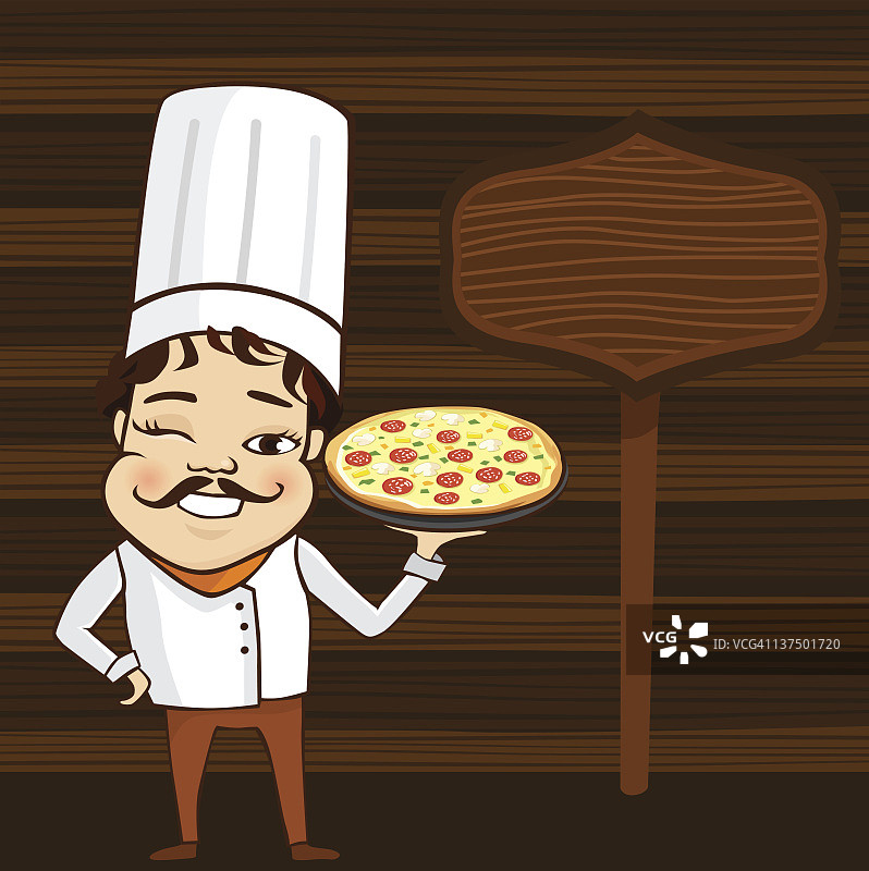 男厨师拿着一盘披萨图片素材