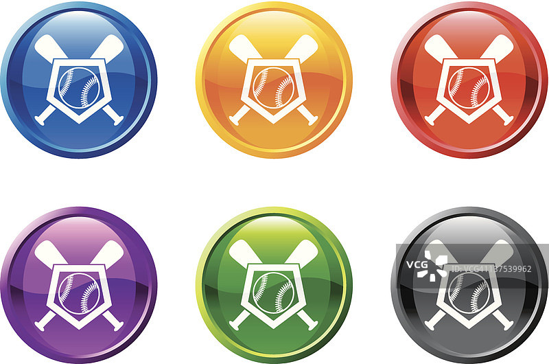 6种颜色的棒球图标/按钮图片素材