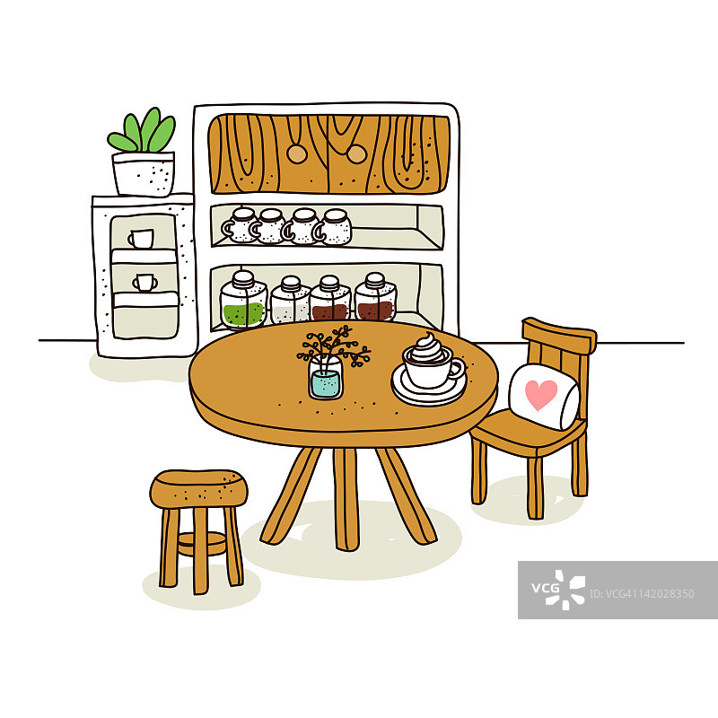 厨房的插图与桌子和椅子图片素材