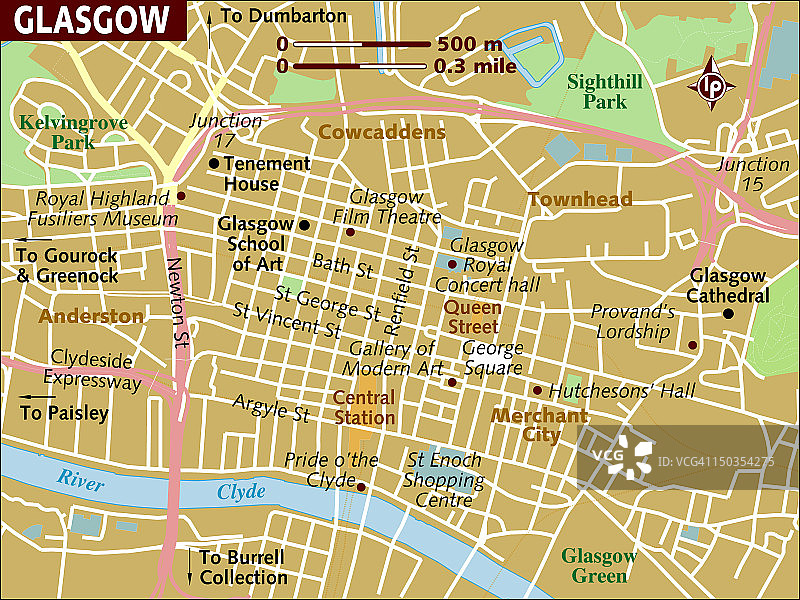 格拉斯哥的地图。图片素材