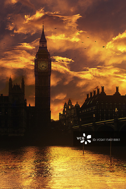 黄昏时伦敦的大本钟图片素材