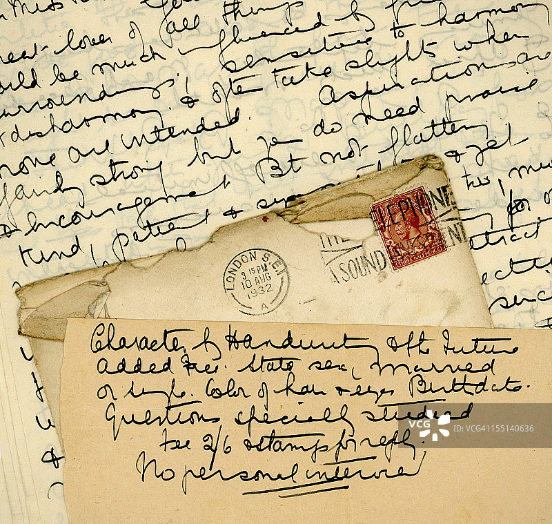 1932年，关于信封笔迹的笔记图片素材