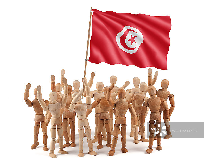突尼斯-木制人体模型组与旗帜图片素材