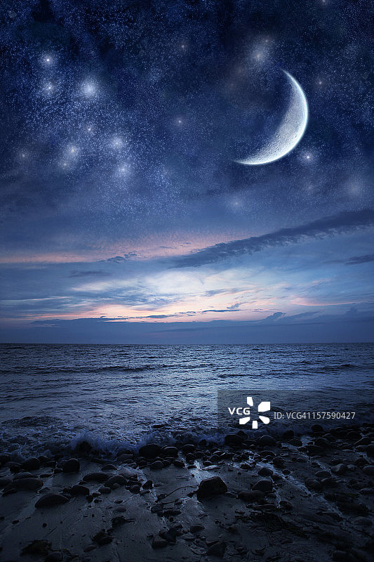 幻想月光海滩图片素材