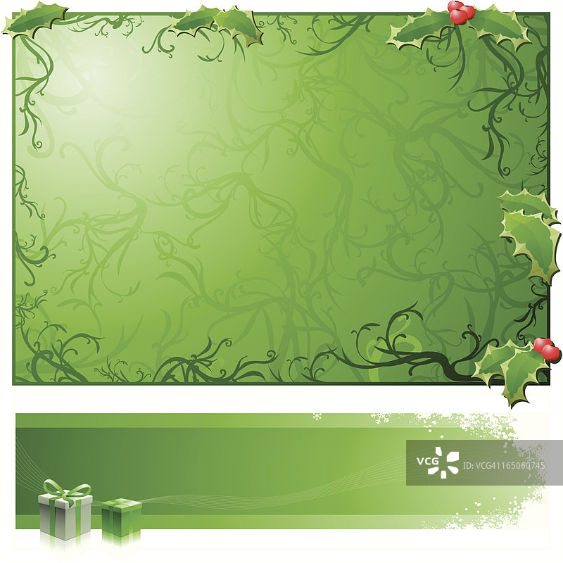 圣诞背景和旗帜设置:绿色图片素材