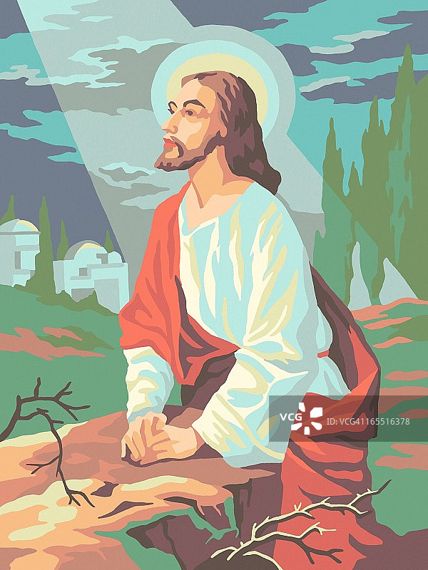 耶稣按数字作画图片素材