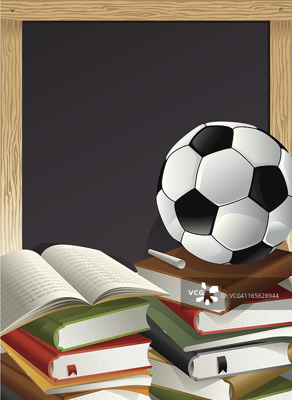 教育主题，书籍，足球，粉笔和黑板向量图片素材