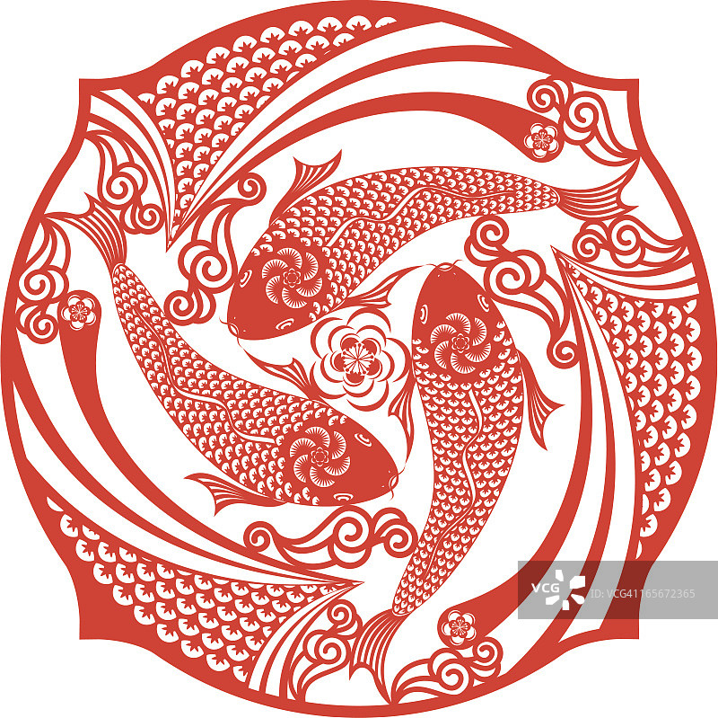 三鲤鱼围一圈中国纸的艺术象征图片素材