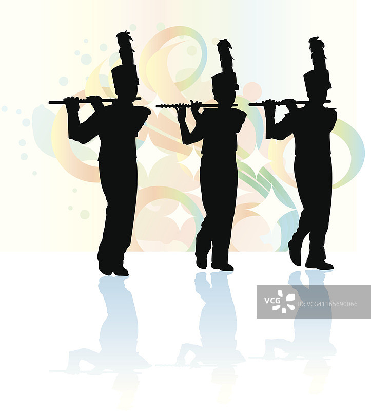 行进乐队-长笛长笛演奏者剪影背景图片素材