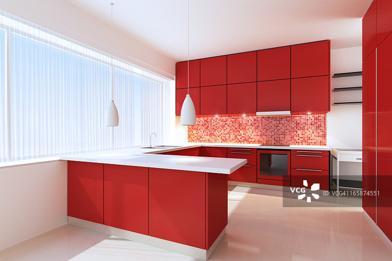 红色简约的厨房图片素材