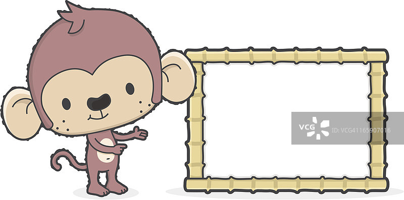 卡通猴子与空白标志为您的文本图片素材