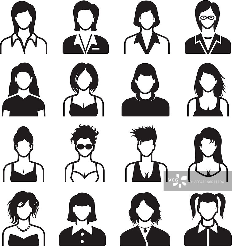 不同的女性体型，黑色和白色图片素材