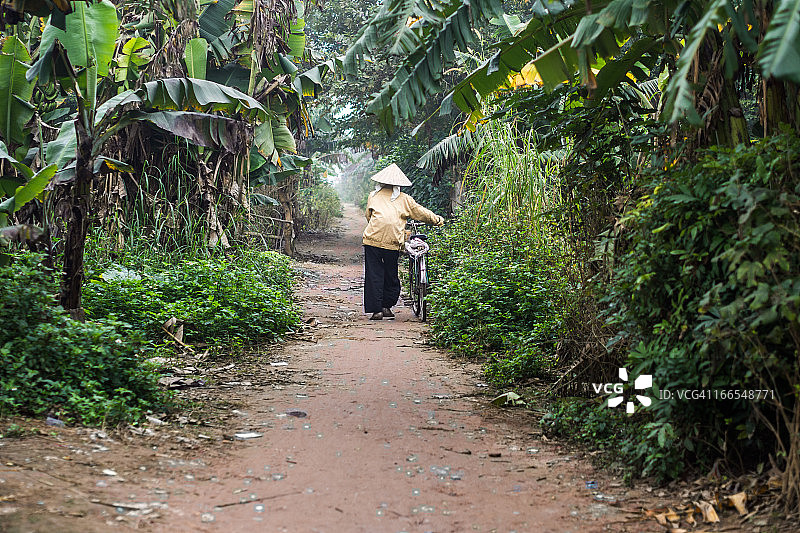 一个女人穿过香蕉种植园图片素材