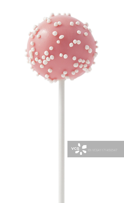 蛋糕棒棒糖-粉红色的，上面有白色的球屑图片素材