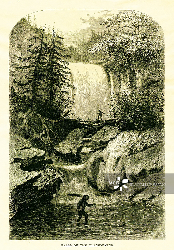黑水瀑布，西弗吉尼亚州|美国历史插图图片素材