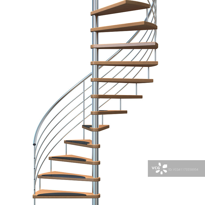 白色背景上的金属和木制楼梯图片素材