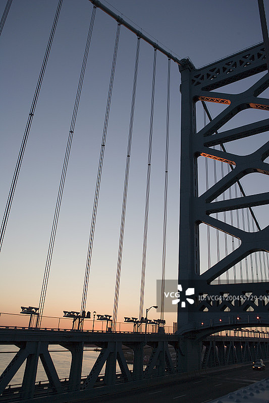 美国，宾夕法尼亚州，费城，本富兰克林桥，日出图片素材