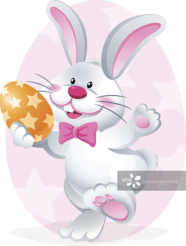 卡通复活节兔子拿着复活节蛋图片素材